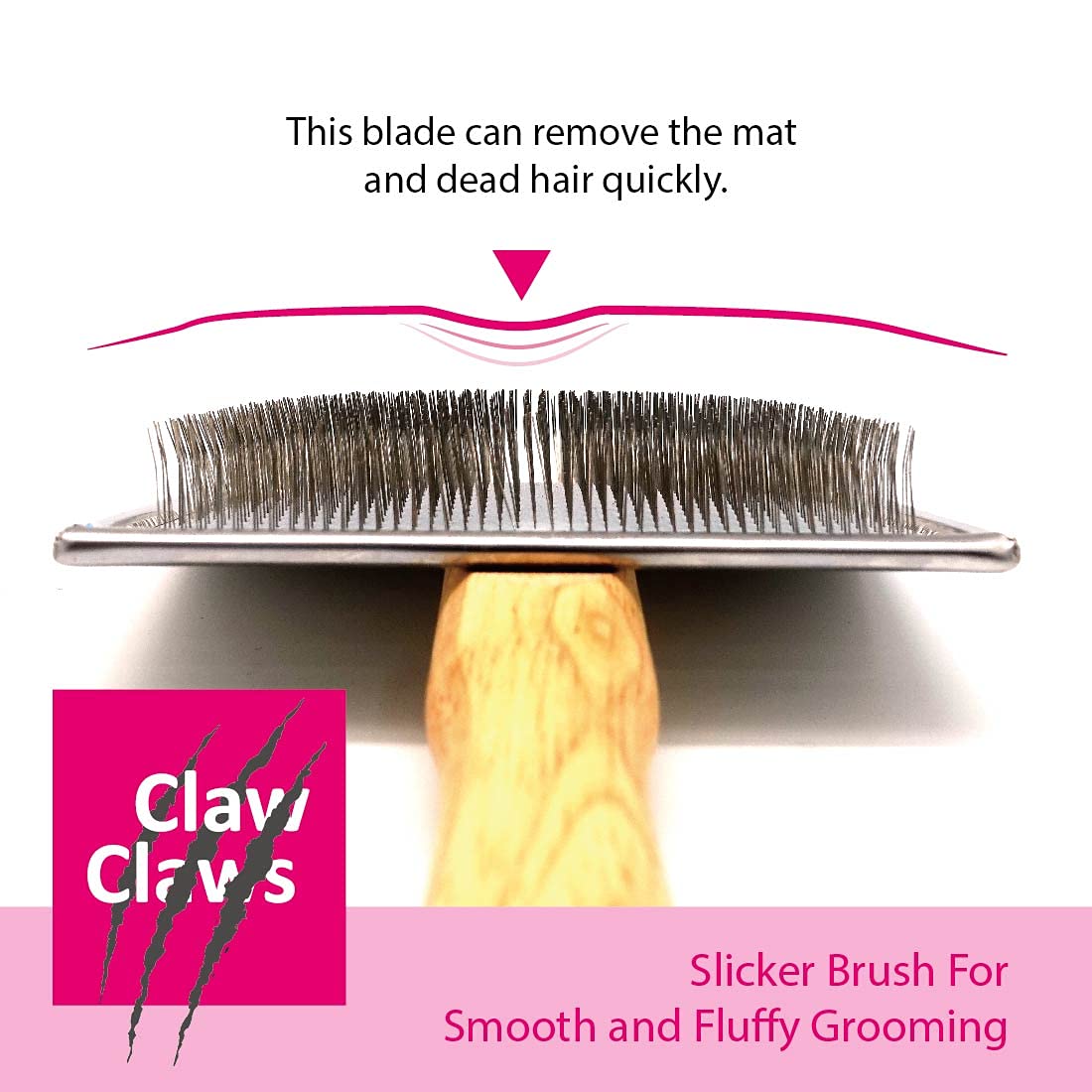 Pet Slicker Brush for Medium Dogs, Wooden Handle with Stainless Steel Soft Pins, Gently Remove Tangled, Loose Undercoat and Mats Hair, Pet Grooming Brush Tool (6.6")