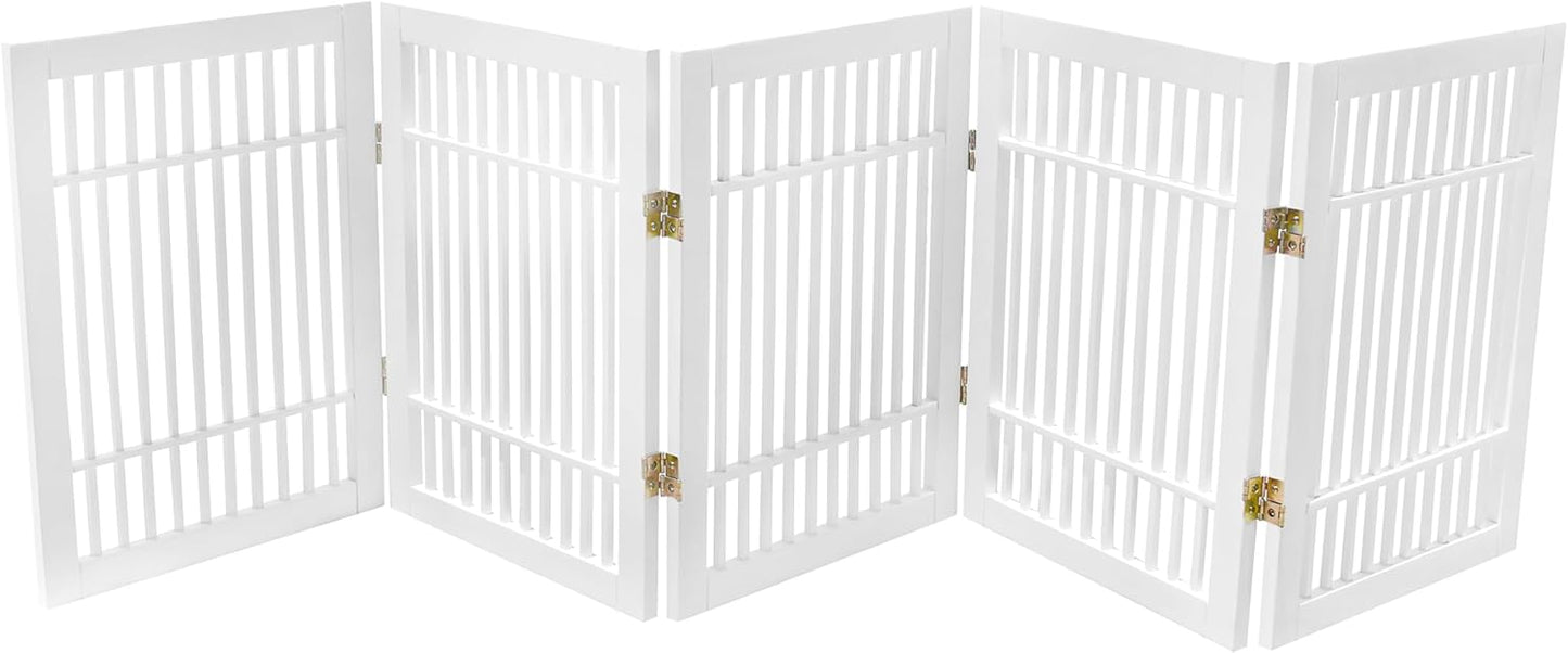 Urnporium Freestanding Wooden Dog Gate for Doorways – Foldable Acacia Wood Pet Gate, No Drill Portable Indoor/Outdoor Puppy Fence Barrier (White Pet Gate, 3 Panel 24" Tall)