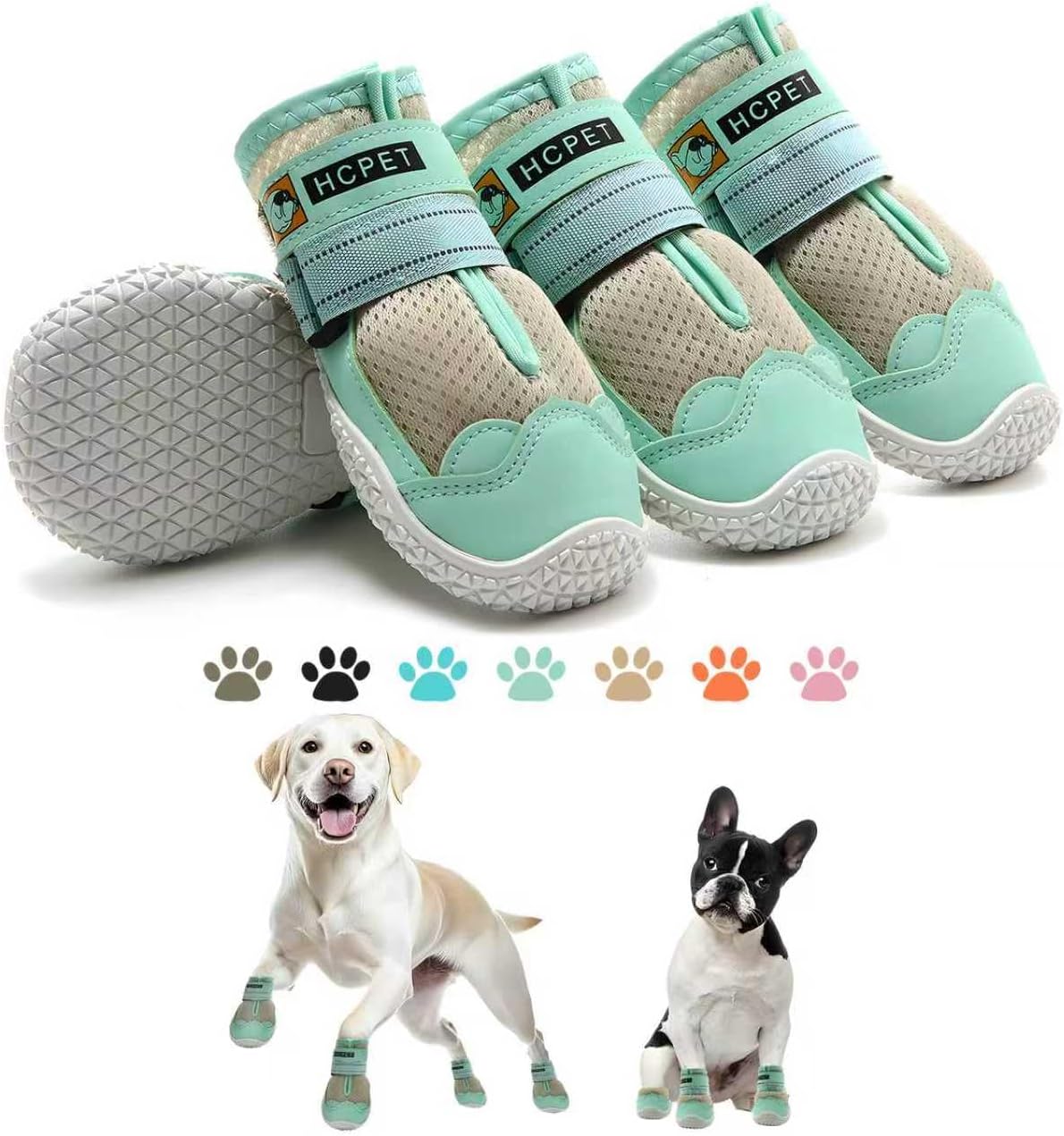 Hcpet Dog Shoes for Dogs, Dog Booties for Dogs, Anti-Slip Dog Boots & Paw Protectors for Hot Pavement Winter Snow Hiking with Reflective Straps Khaki Size 6, 4PCS