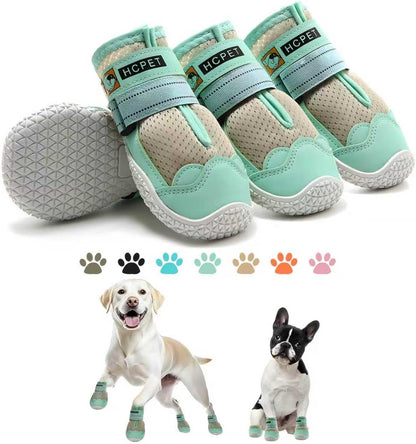 Hcpet Dog Shoes for Dogs, Dog Booties for Dogs, Anti-Slip Dog Boots & Paw Protectors for Hot Pavement Winter Snow Hiking with Reflective Straps Khaki Size 6, 4PCS