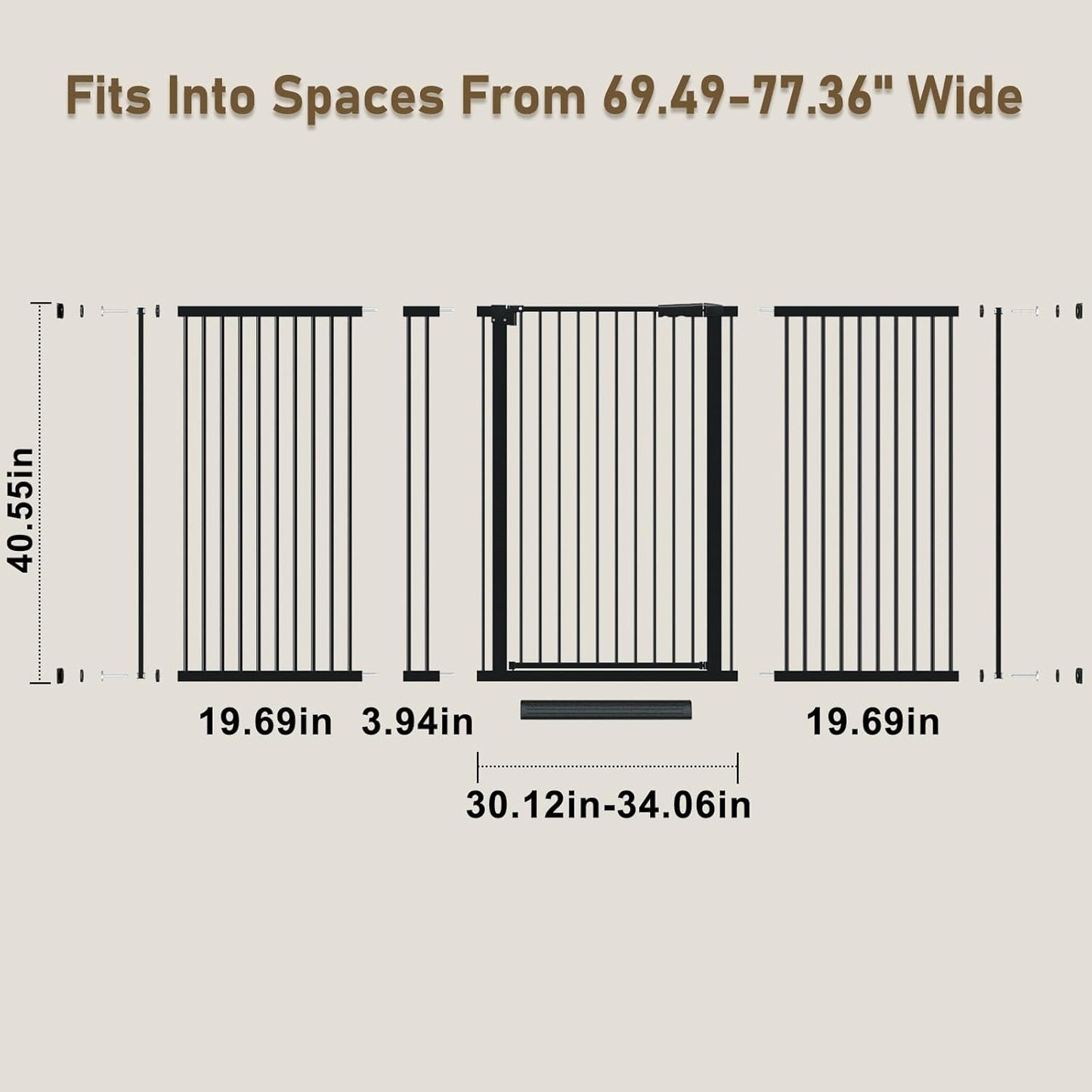WAOWAO 40.55" Extra Tall 1.37" Ultra Narrow Spacing 53.74-61.61" Extra Wide Dogs Pets Baby Gate Safety Indoor Puppy Pressure Mounted Gate No Drill Black Metal for Stairs,Doorways,Kitchen,Hallway