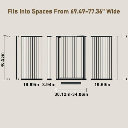 WAOWAO 40.55" Extra Tall 1.37" Ultra Narrow Spacing 53.74-61.61" Extra Wide Dogs Pets Baby Gate Safety Indoor Puppy Pressure Mounted Gate No Drill Black Metal for Stairs,Doorways,Kitchen,Hallway