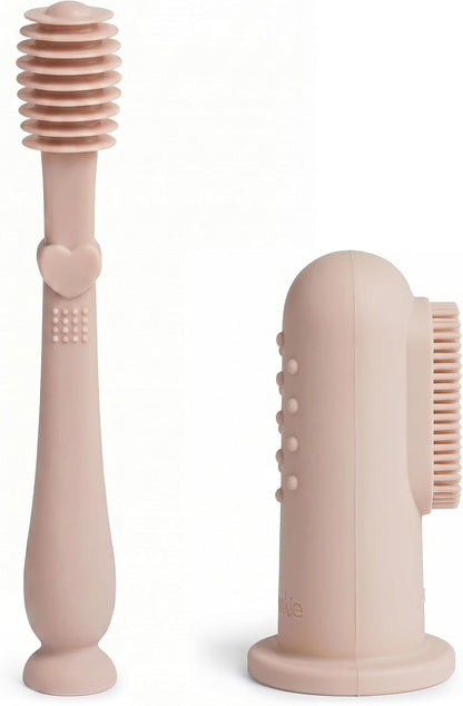 Moonkie Baby Finger Toothbrush Tongue Oral Cleaner Kit for 3 Months +, 3 Pcs (Clay/Ivory/Clay)