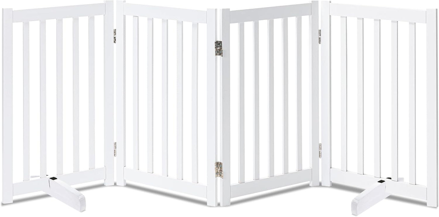 LZRS 2-Panel Wooden Free Standing Foldable Dog Gate Indoor – Solid Hardwood 24" High, Step-Over Safety Pet Gate for Doorways, Stairs & Small Spaces - Indoor Use, White