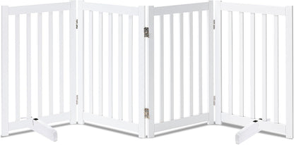LZRS 2-Panel Wooden Free Standing Foldable Dog Gate Indoor – Solid Hardwood 24" High, Step-Over Safety Pet Gate for Doorways, Stairs & Small Spaces - Indoor Use, White