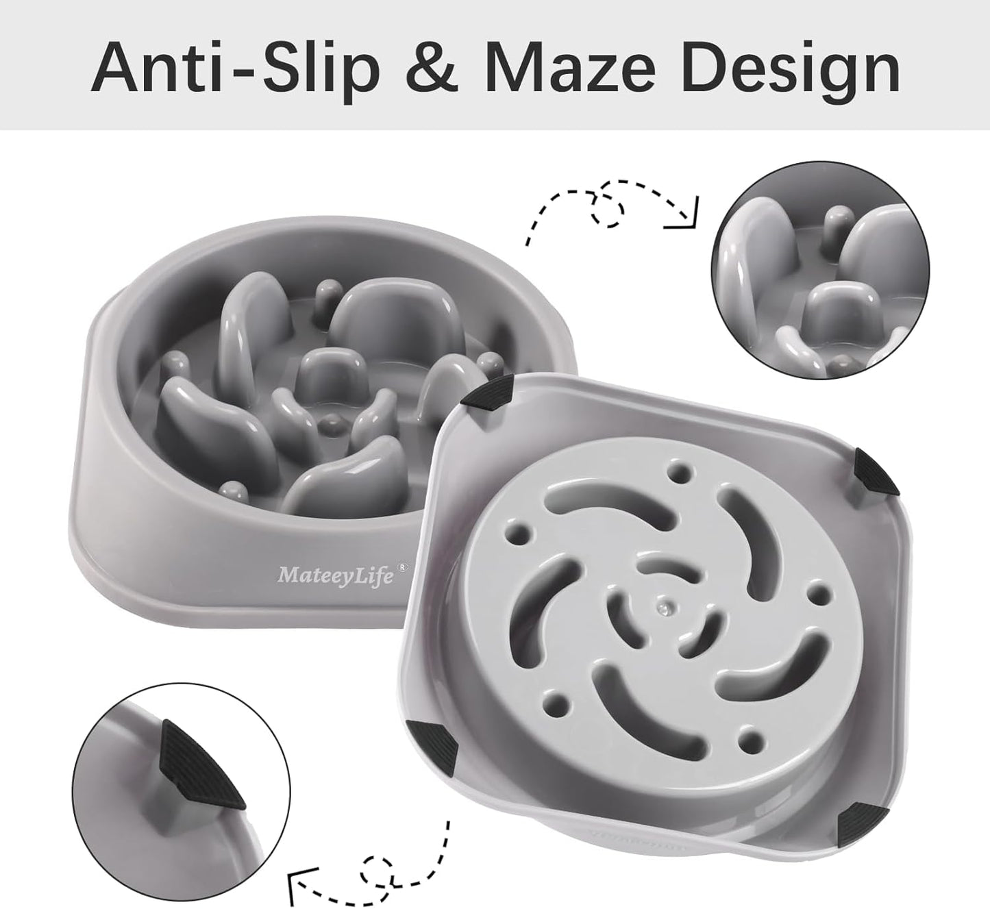 MateeyLife Slow Feeder Dog Bowls 2PCS, Anti-Choking Puzzle Dog Food Bowls, Anti-Slip Interactive Feeding Slow Down Eating, Bloat Stop Maze Dishes for Medium Breeds Pink&Purple
