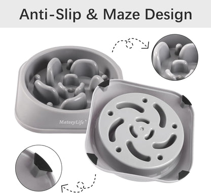 MateeyLife Slow Feeder Dog Bowls 2PCS, Anti-Choking Puzzle Dog Food Bowls, Anti-Slip Interactive Feeding Slow Down Eating, Bloat Stop Maze Dishes for Medium Breeds Pink&Purple