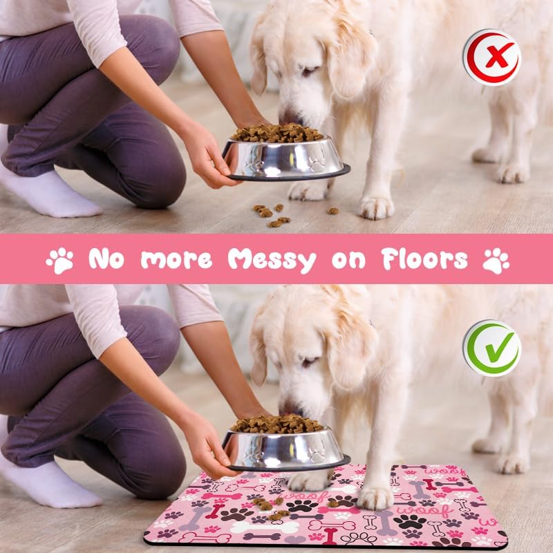 Dog Food Mats for Floors Waterproof, Pet Water Bowl Mats Pet Feeding Absorbent Placemats Plaid 12 * 20 inch