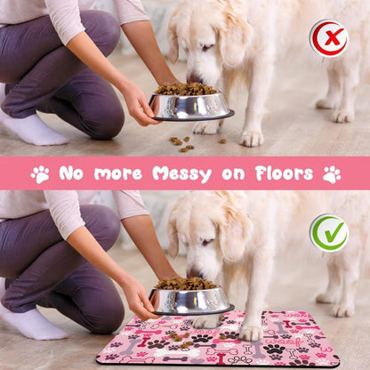 Dog Food Mats for Floors Waterproof, Pet Water Bowl Mats Pet Feeding Absorbent Placemats Plaid 12 * 20 inch