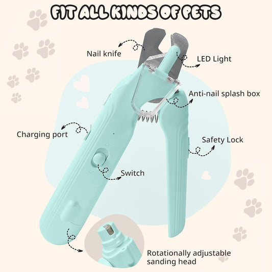 2-in-1 Dog Nail Trimmers & Dog Nail Grinder, Dog Nail Clippers with 2 LED Lights & Safety Guard, USB Rechargeable, Multiple Grinding Methods for Small, Medium, and Large Dogs & Cats (Green)