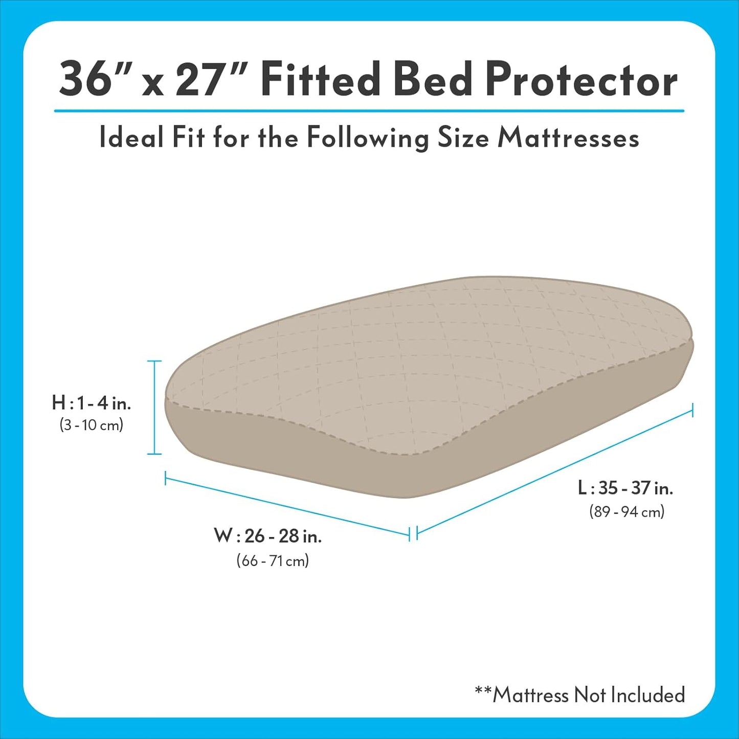 Paw Inspired Waterproof Fitted Cover for Dog Bed | Washable Bed Protector for Dog Mattress | Removable Replacement Cover for Small to Medium Pet Bed (Gray, 34 x 23 x 5 Inch)