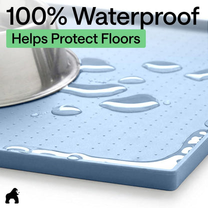 GORILLA GRIP 100% Waterproof Raised Edge BPA Free Silicone Pet Feeding Mat, Dog Cat Food Mats Contain Spills Protects Floors, Placemats for Cats and Dogs Water Bowl, 18.5x11.5, Gray