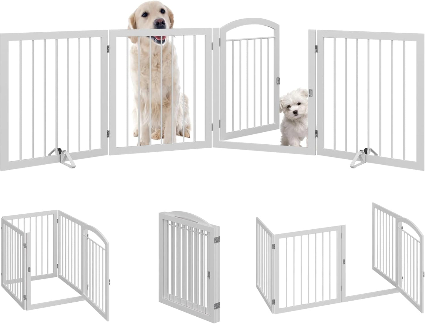 JSB 96-inch Extra Wide 30-inch Tall Dog gate with Door Walk Through, Freestanding Pet Gate for Halls, Stairs & Home, Pet Puppy Safety Dog Fence with 2PCS Support Feet (Black)