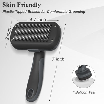 Swihauk Self Cleaning Slicker Brush for Dogs & Cats - Skin Friendly Deshedding and Grooming Brush for Haired Pets, Pet Supplies Accessory, Black