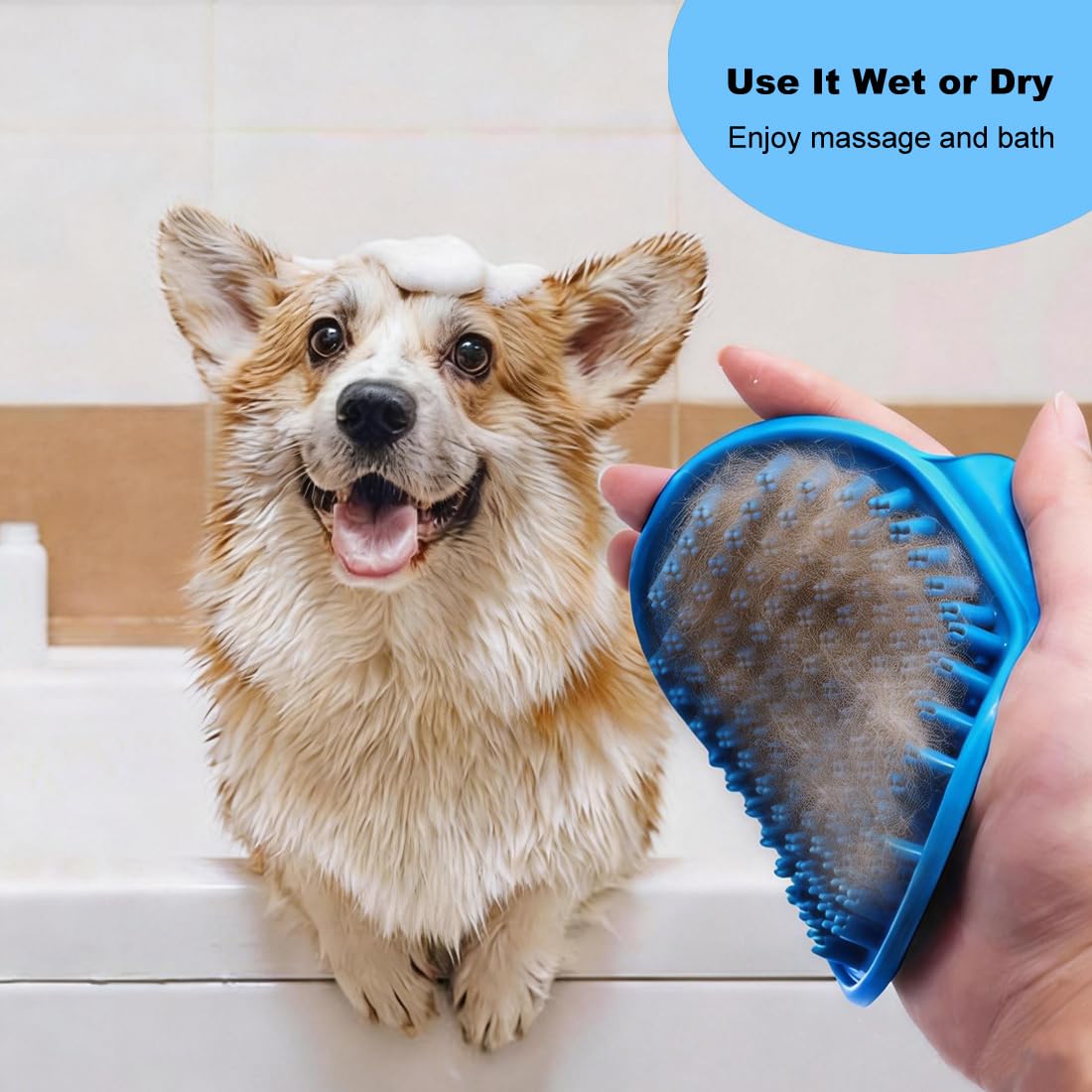 3PCS Dog Bath Supplies - Dog Washing Gloves and Pet Shampoo Brush, Wash Mitt with 3000 Soft Bristles, Adjustable Handle Scrubber for Bath, Massage and Grooming