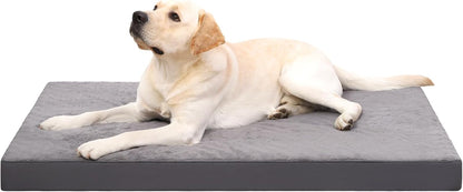 KSIIA Orthopedic Dog Bed Dog Crate Bed Waterproof for Large Dogs Deluxe Plush Washable Pet Mat with Egg Crate Foam & Removable Cover, 35 x 22 Inch, Gray