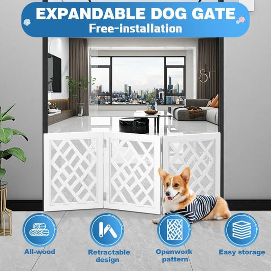 Cut-Out Design 16" Short Dog Gate for Small Dogs, Foldable Retractable Puppy Gate Indoor - Freestanding Lightweight Pet Barrier for Doorways, Stairs, Hallways (Extends to 41", White)