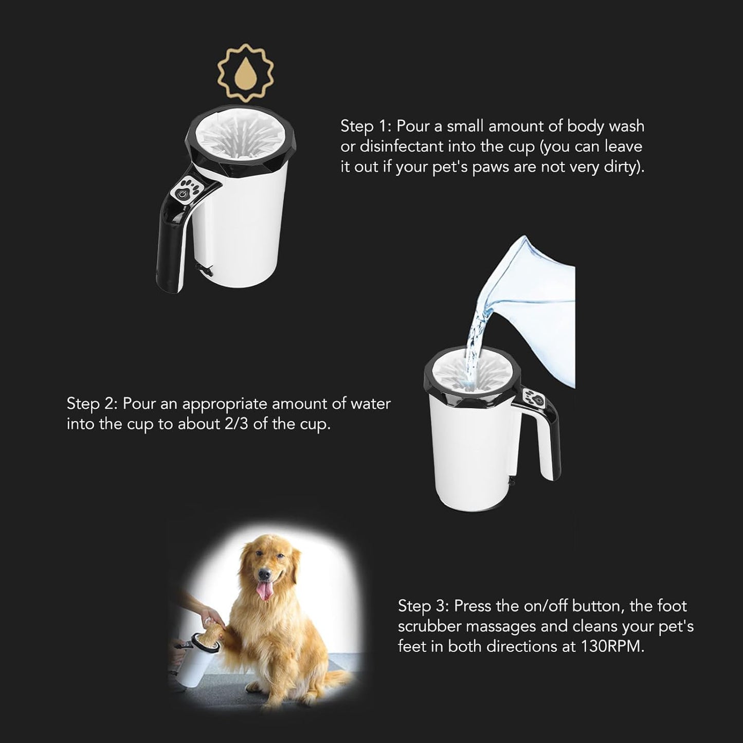 Automatic Dog Paw Cleaner, Multifunction Powerful Silicone Bristles Rechargeable Dog Paw Washer Cup, Portable Pet Paw Cleaner Dog Foot Washer for Large Dogs Cats Grooming(Black and White)