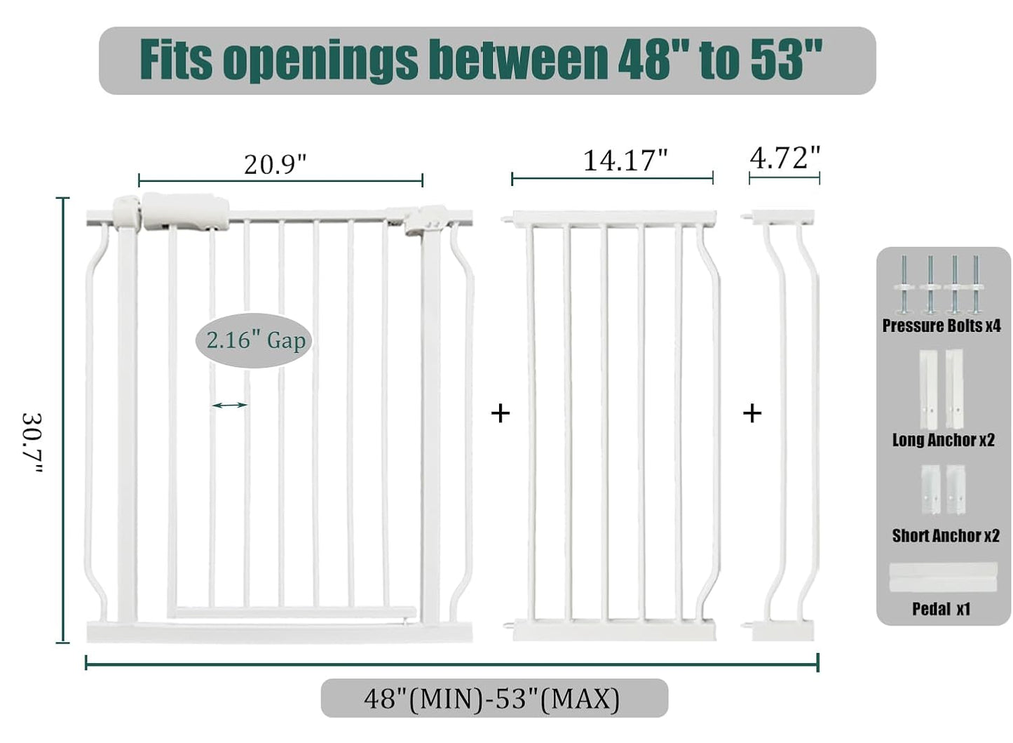 Extra Wide Baby Gate 85.8-90.5" Dog Gate Indoor Pressure Mounted No Drill Safety Gate for Large Entries, Kitchen,Stairs & Doorways, Black Metal Indoor Pet Gate for Kids & Dogs