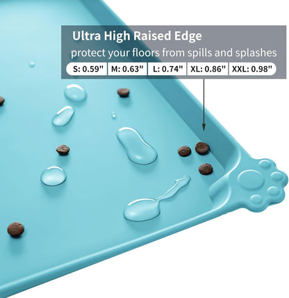 Reopet Waterproof Pet Feeding Mat, Non-Slip Silicone Placemats for Dog Cat Food and Water Bowl, High Raised Edges to Prevent Spills and Protect Floors