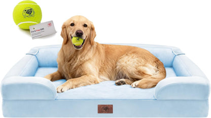 Extra Large Dog Bed, Orthopedic XL Washable Memory Foam Bed for Big Dogs Waterproof Pet Couch Sofa Bolster with Removable Cover, Non-Slip Bottom, Tennis Ball Toy, 42x30