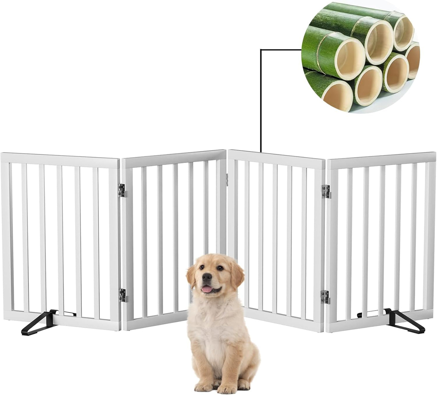 Freestanding Dog Gates Indoor, 3-Panel Pet Gates with 2 Metal Stands and 360° Hinge, 24" H Foldable Dog Gate for Stairs, Doorway, Kitchen, Expands Up to 55" Fully Assembled - Black Walnut