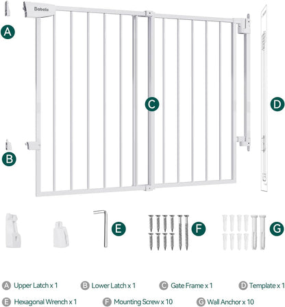Babelio 29.7-46.5" No Bottom Bar Baby/Dog Gate for Stairs, House and Doorways, Auto Close Safety Pet Gates with Large Walk Thru Door, Hardware Mount, Black