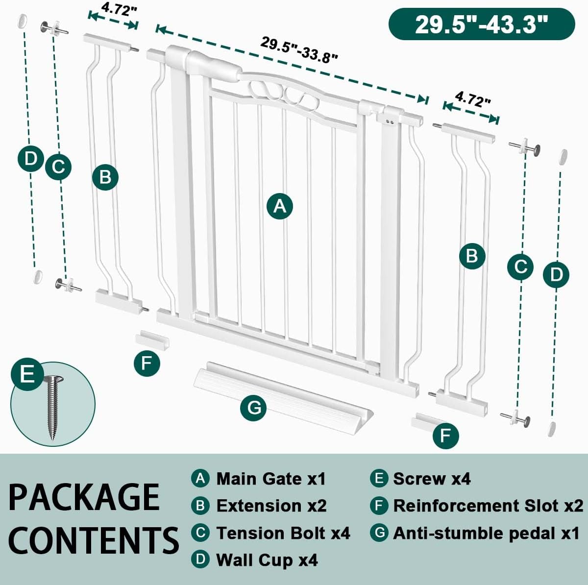 Fairy Baby 62.5"-71.6" Extra Wide Baby Gate Pressure Mount, Long Large Dog Gate Indoor Doorways Stairs, No Drill Safety Child Gate for Kids with Double Lock, Walk Thru Pet Gate for Puppy Doggy, Black