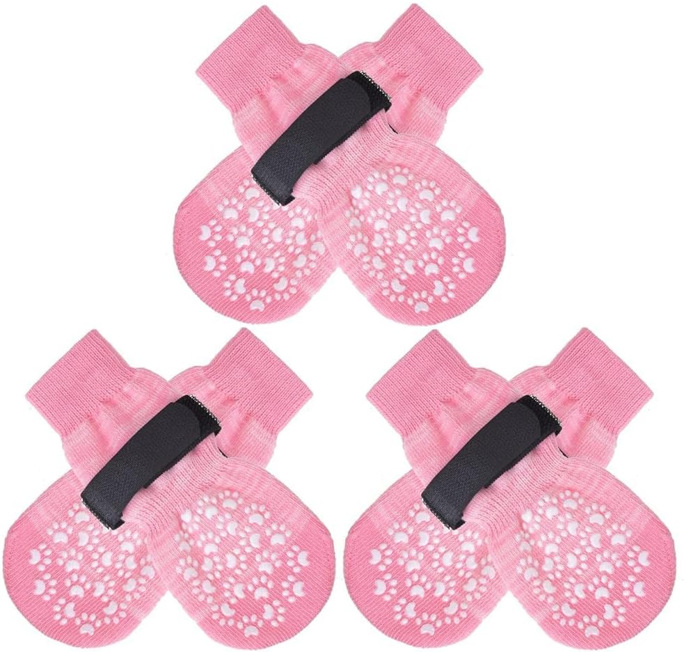 EXPAWLORER 6Pcs Anti-Slip Dog Socks to Prevent Licking Paws,Dog Shoes for Hot Pavement,Dog Booties Traction Control on Hardwood Floor,Boots & Paw Protectors, for Puppy Small Medium Large Senior Dogs