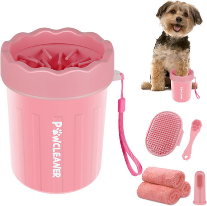 Professional 7 in 1 Dog Paw Cleaner for Dogs & Cats - Includes 1 Portable Paw Washer, 1 Bath Brush, 2 Dog Toothbrushes and 3 Absorbent Towels Note: Fits Paws up to 2 Inches Wide (Small, Blue)