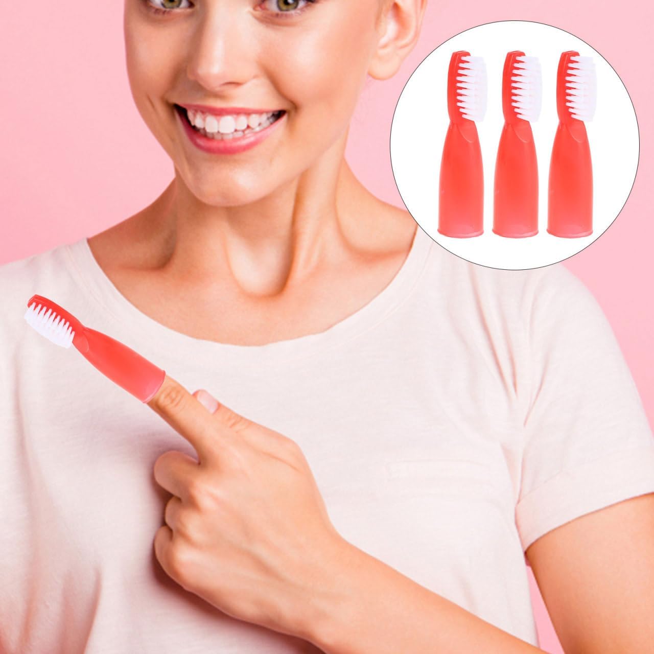 Baluue 20pcs Red Finger Toothbrush for Prisons and Mental Institutions, Short Handle Mini Oral Cleaning Brush with Soft Bristles, Portable Oral Care Tool