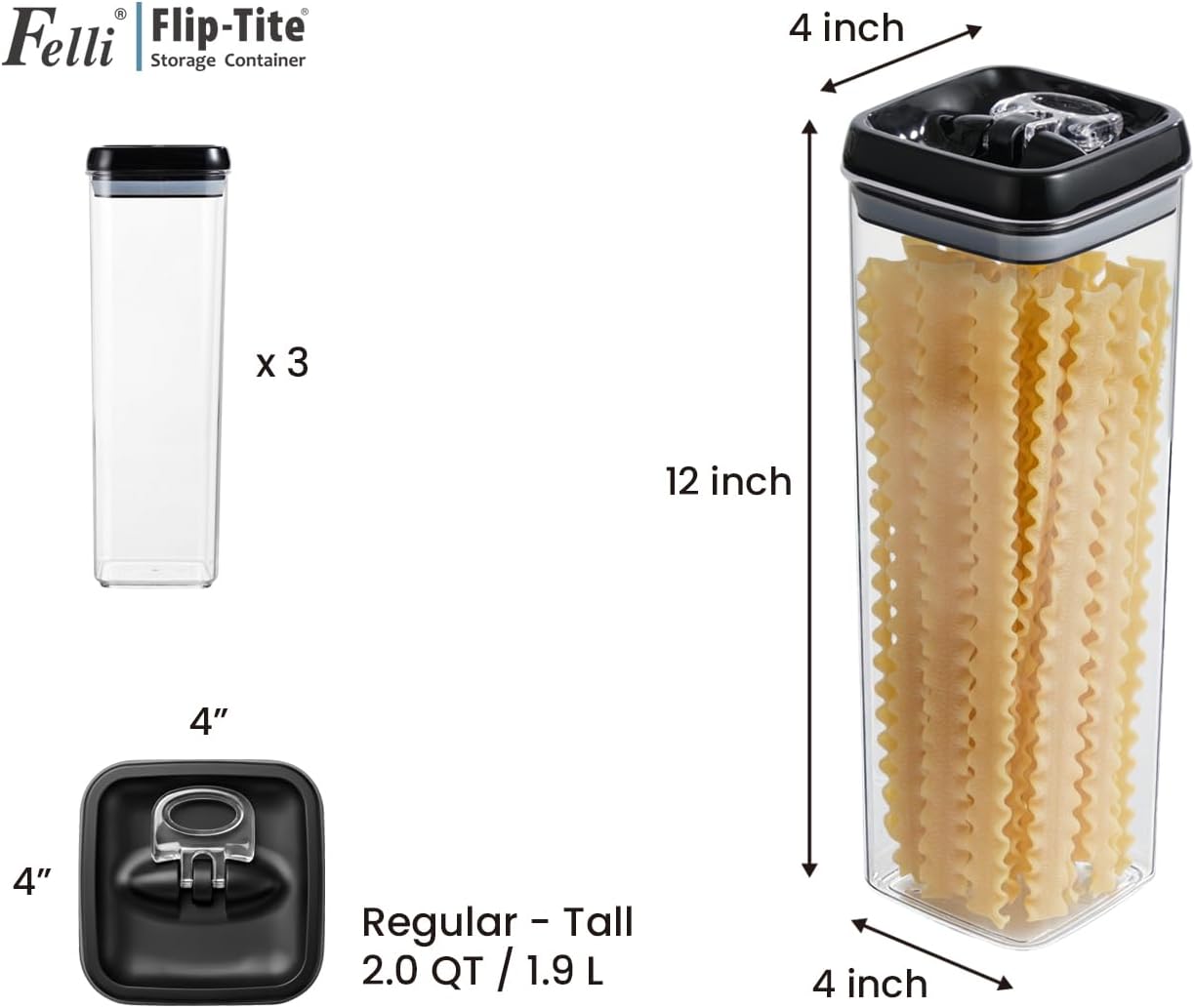 Felli Flip Tite Pet Food Container with Airtight Lids, BPA FREE Acrylic Canister with Paw Bone Fish Flip Top Handles for Cat Dog Kibble Treats Storage, Keep Fresh (Pet Collection Nest-L3pk)