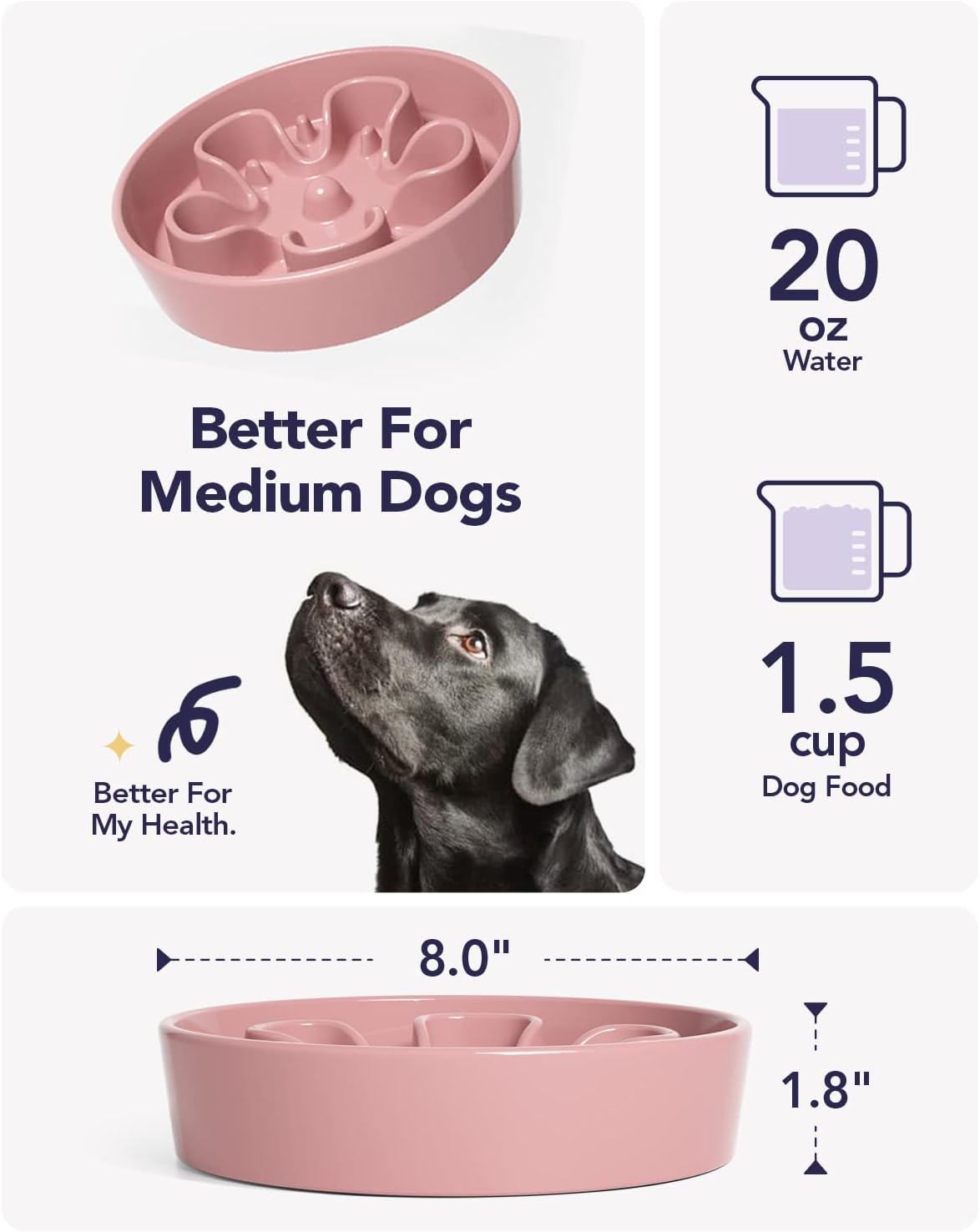 LE TAUCI Dog Bowls Slow Feeder Ceramic, 1.5 Cup Slow Feeding Bowl for Small and Medium Breed, Puzzle Dog Food Bowl for Fast Eater, Maze Purple