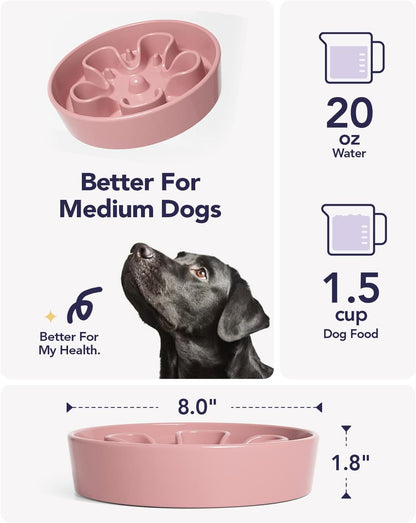 LE TAUCI Dog Bowls Slow Feeder Ceramic, 1.5 Cup Slow Feeding Bowl for Small and Medium Breed, Puzzle Dog Food Bowl for Fast Eater, Maze Purple