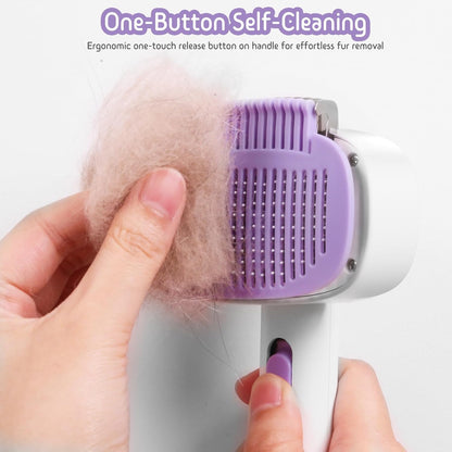 Dog & Cat Brush for Shedding, Self Cleaning Deshedding Brush with Adjustable Bristle Length & Dematting Comb, Skin Friendly Grooming Tool for Long & Medium-Long Hair Pets