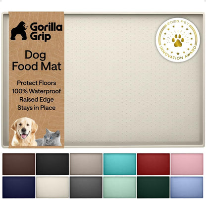 GORILLA GRIP 100% Waterproof Raised Edge BPA Free Silicone Pet Feeding Mat, Dog Cat Food Mats Contain Spills Protects Floors, Placemats for Cats and Dogs Water Bowl, 18.5x11.5, Gray