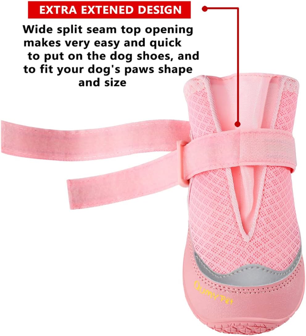 QUMY 4PCS Dog Boots for Large Dogs, Medium Dog Shoes & Paw Protectors for Hot Pavement, Summer Heat Protection, Mesh Breathable Nonslip Dog Booties for Hardfloors, Walking Running Hiking Black Size 6