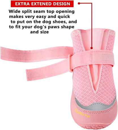 QUMY 4PCS Dog Boots for Large Dogs, Medium Dog Shoes & Paw Protectors for Hot Pavement, Summer Heat Protection, Mesh Breathable Nonslip Dog Booties for Hardfloors, Walking Running Hiking Black Size 6