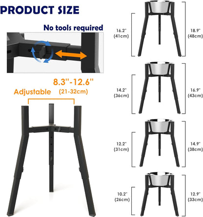 Dog Bowl Stand for Medium Large Dogs, Adjustable Width Elevated Dog Bowls 7-10.6", Raised Dog Food Water Bowls, 11 inch Tall Single Holder, Black,Bowl Not Included