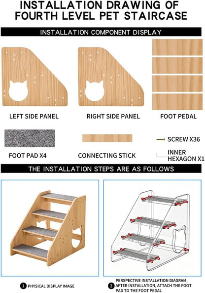 Dog Stairs for Small Medium Large Dogs 14.17" H Load Capacity 150lbs Solid Wood Non-Slip Sturdy Pet Steps for Bed & Couch 3 Step 15.75 * 16.93 * 14.17"