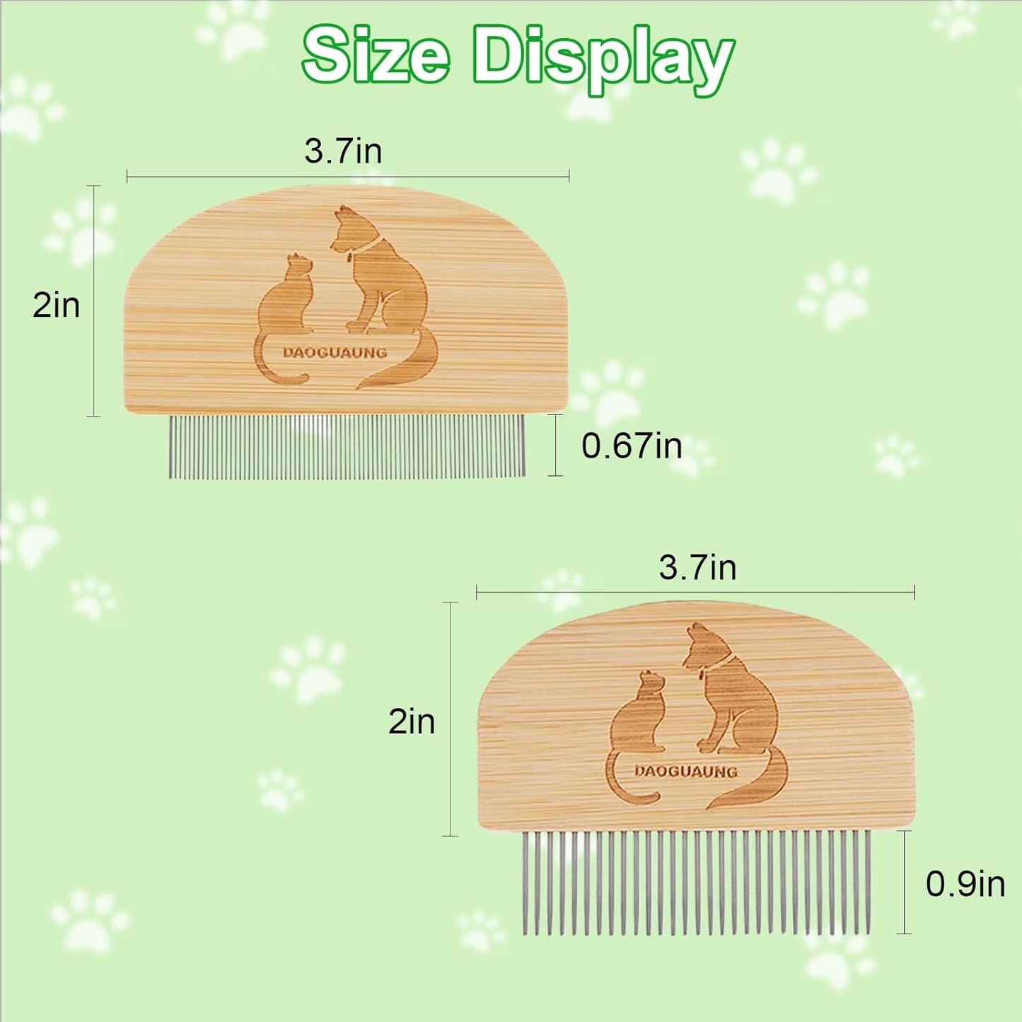 Pet Grooming Combs for Dogs Cats, 2 Pack Bamboo Combs with Wide Fine Teeth for Shedding, Detangling, Flea Removal and Daily Care