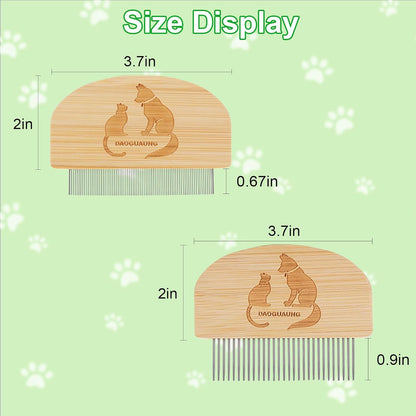 Pet Grooming Combs for Dogs Cats, 2 Pack Bamboo Combs with Wide Fine Teeth for Shedding, Detangling, Flea Removal and Daily Care