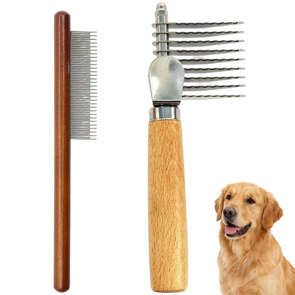 Dematting Comb for Dogs, Professional Dog Dematting Brush and Dematting Fur Rake Comb for Dogs, Long Steel Blades for Mat and Tangle Removal, Ideal for Long-Haired Breeds and Multi-Pet Households