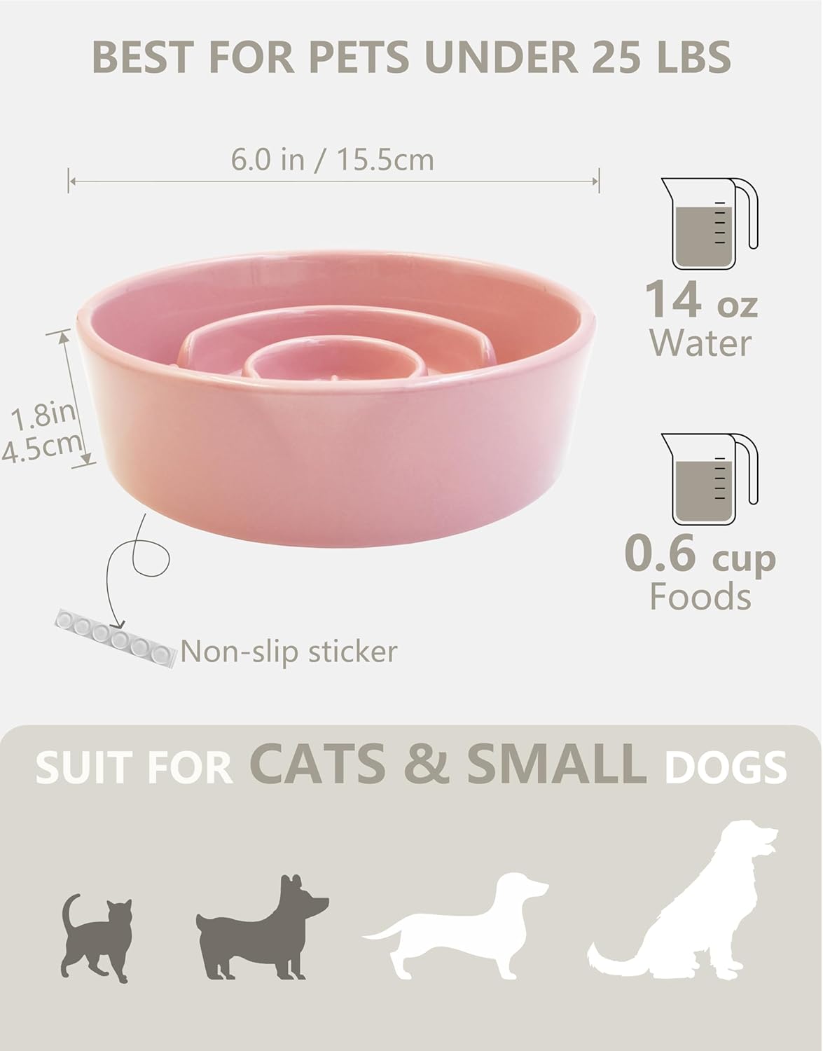 Ceramic Slow Feeder Dog Bowls, 2.0 Cups Slow Feeder for Medium Dogs, Puzzle Maze Bowl to Slow Down Eating, 30oz, 8in, White