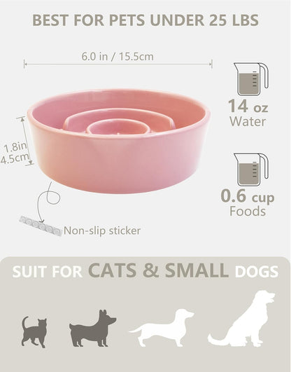 Ceramic Slow Feeder Dog Bowls, 2.0 Cups Slow Feeder for Medium Dogs, Puzzle Maze Bowl to Slow Down Eating, 30oz, 8in, White