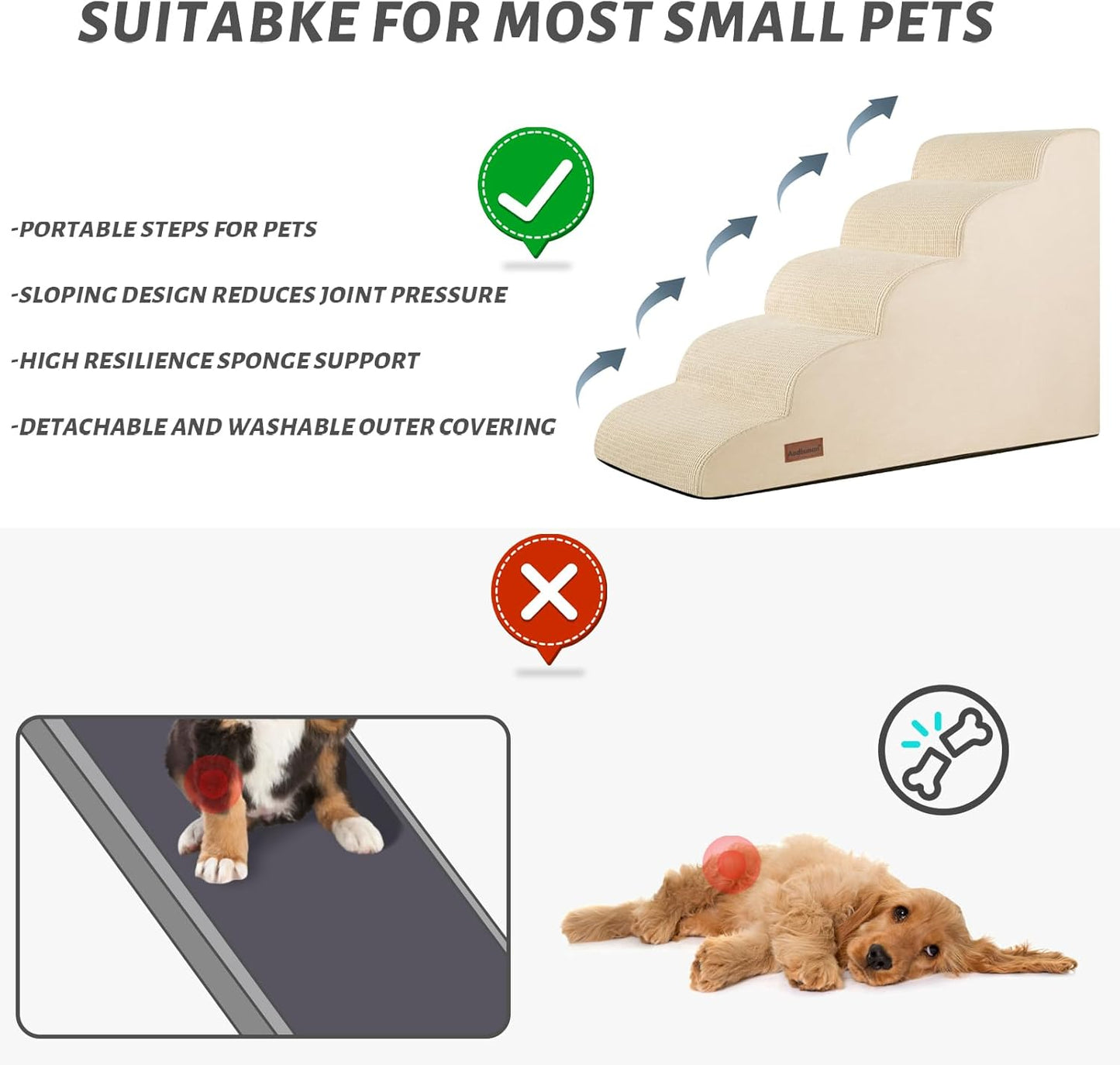 Aodisman 3-Step Dog Ramp and Stairs for Sofa and Chair - Non-Slip Sturdy Pet Steps for Small Dogs and Cats,15.7" H,Grey