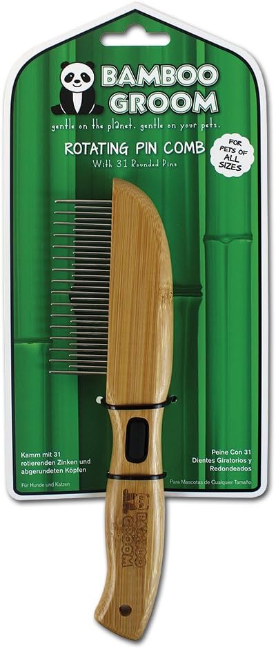 alcott Bamboo Groom Rotating Pin Comb with 41 Rounded Pins for Pets