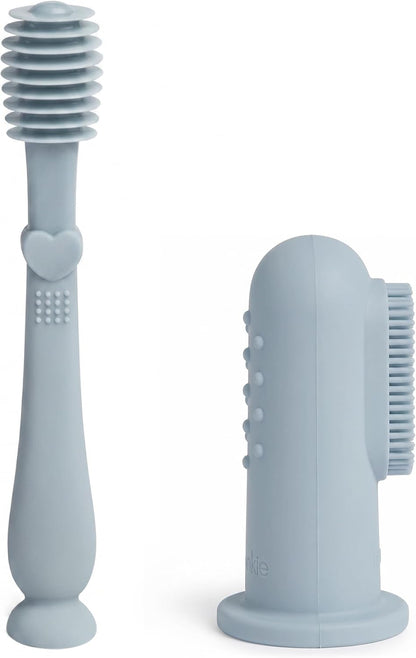 Moonkie Baby Finger Toothbrush Tongue Oral Cleaner Kit for 3 Months +, 3 Pcs (Clay/Ivory/Clay)