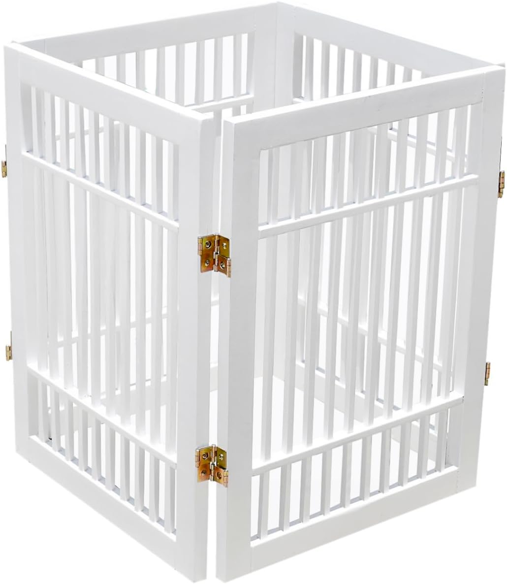 Urnporium Freestanding Wooden Dog Gate for Doorways – Foldable Acacia Wood Pet Gate, No Drill Portable Indoor/Outdoor Puppy Fence Barrier (White Pet Gate, 3 Panel 24" Tall)