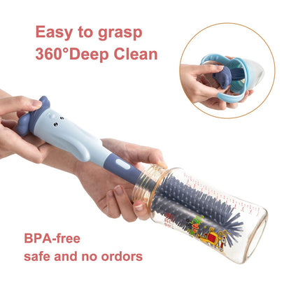 Chemimoso Cup Cleaning Brush, Silicone Baby Bottle Brush with Stand, Large Handle Water Bottle Brush Cleaner Set, with a Tiny Cup Lid Gap Cleaning Brushes Kit, Pawprint, Pink
